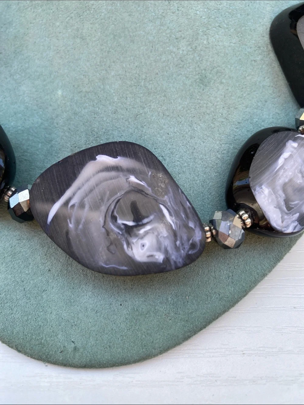 Gray Swirl Beaded Necklace and Earring Set -